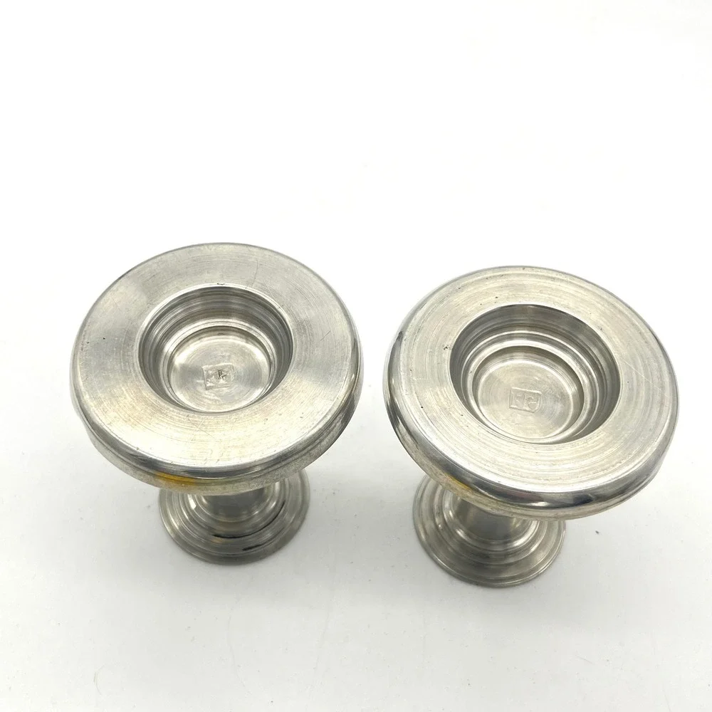 Vintage Pewter Candlestick Holders Pair Baluster Stem Weighted Metal